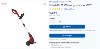 EINHELL Grastrimmer GC-ET 4530 KIT (Rood/zwart) voor €25,80 bij Toolstation.