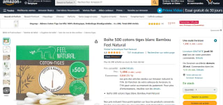 Boîte 500 cotons tiges blanc Bambou Feel Natural à 1,49€