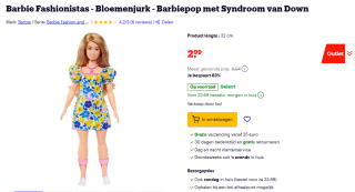 Barbiepop met Syndroom van Down voor €2,99 bij Bol