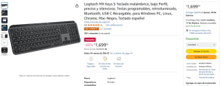 Teclado Logitech MX Keys S Inalámbrico $1,699 | Descuento Amazon