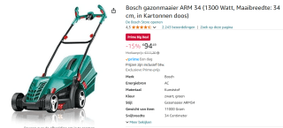 Bosch elektrische grasmaaier ARM 34 1300W voor €94,49 bij Amazon