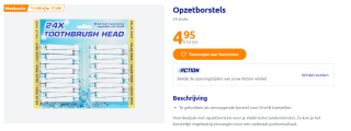 24 Elektrische tandenborstel opzetborstels voor €4,95 bij de Action