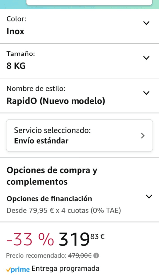 Candy RapidO RO1484DWMCRT/1-S Lavadora 8 KG, 1400 RPM por 319,83€.