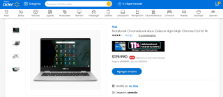 Notebook Chromebook Asus Celeron 4Gb 64Gb por $119.990