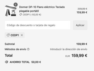 Piano Donner DP-10 eléctrico Teclado plegable portátil a solo 159,99€