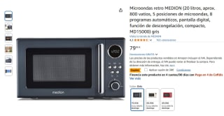 Microondas retro MEDION 20 litros, aprox. 800 vatios, 5 posiciones de microondas, 8 programas por 49,95€
