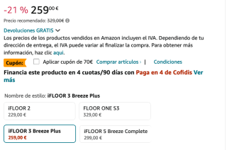 Limpiadora Tineco iFLOOR 3 Breeze Plus y fregona de Pisos inalámbrica por solo 189€