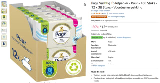 Page Vochtig Toiletpapier Puur 456 Stuks (12 x 38 Stuks) voor €12,40 bij Amazon NL