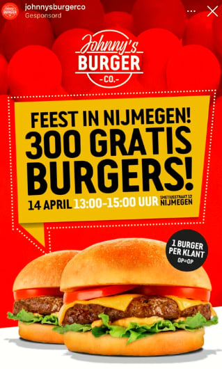 Gratis burger bij Johnnys Nijmegen