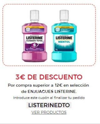 3€ descuento Por compra superior a 12€ en selección de Enjuagues Listerine.