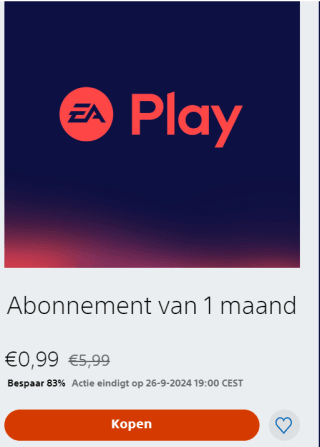 EA play 1 maand abonnement voor €1 in de Playstation Store