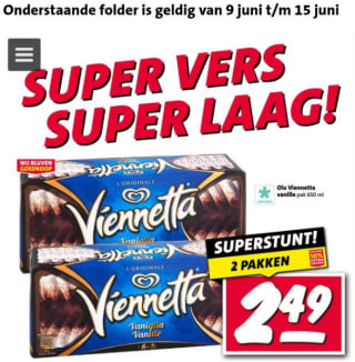 2 pakken Ola Viennetta Vanille voor €2,50 bij de Nettorama
