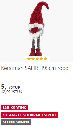 Tot 67% korting (al vanaf €0,50) op kerstmannen/elfen bij Jysk