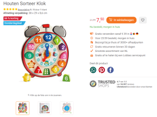 Houten Sorteer Klok voor €7,50 bij Lobbes