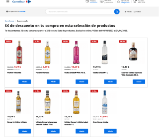 Descuento 5€ en compra superior a 15€ selección de bebidas en Carrefour