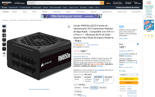 Corsair RM850e fuente alimentación modular ATX 3.1 PCIe 5.1 80 Plus Gold por 109,90€