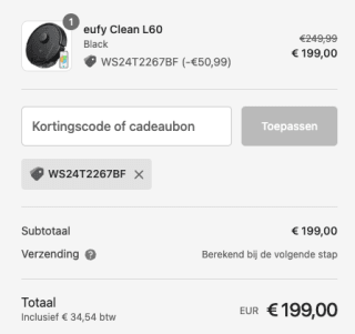 eufy Clean L60 voor 199 euro met de code