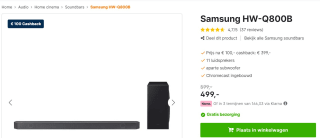 Samsung HW-Q800B/XN - Soundbar & Subwoofer voor €399 na cashback bij Expert