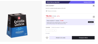 Cerveza Estrella Galicia 0,0 Pack 24 Unidades 25cl. por 10.2€