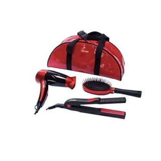 Neceser con Kit Belleza Mini Secador de pelo de Viaje Plegable + Plancha Portátil + Cepillo de Viaje Color Rojo por 20,49€