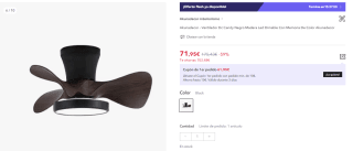 Ventilador Dc Candy Negro Madera Led Dimable Con Memoria De Color Akunadecor por 71.95€ (Cuenta Nueva 59.95€)