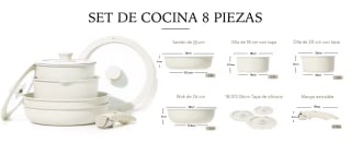 CAROTE Bateria de Cocina 8 Piezas con Tapas, Sartenes Mango Extraíble por 55,65€