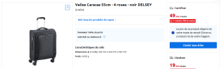 DELSEY Valise Cabine Iroise Trolley Slim 55 cm Noir à 49,99€
