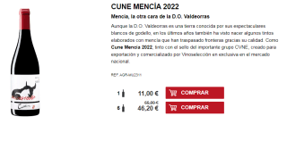 6 Botellas de Cune Mencía 2022 por 36.2€