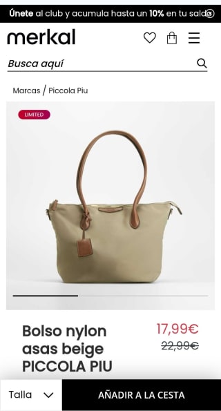 Bolso nylon asas beige por 17,99€.