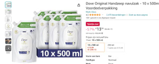10 x 500ml Dove handzeep navulling voor €13,99 bij Amazon.