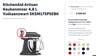 KitchenAid Artisan 5KSM175PSEER 4,8 L met GRATIS KitchenAid Foodprocessor 2,1L tw.v. €209 voor €499 bij Like2cook