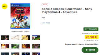 Sonic x Shadow Generations, PS4 voor €25,90 bij proshop
