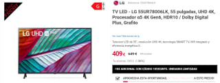 Televisor LED - LG 55UR78006LK, 55 pulgadas, UHD 4K, Procesador α5 4K Gen6, HDR10 / Dolby Digital Plus por 399€