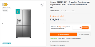 Hisense RS818N4IIE1 - Frigorífico Americano con Dispensador 179x91 Cm Total NoFrost por 834,54€