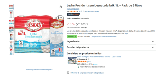 Leche Président desnatada o semidesnatada brik 1L – Pack de 6 litros por 5,41€
