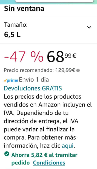 Xiaomi Smart Air Fryer 6.5L por 63,17€.