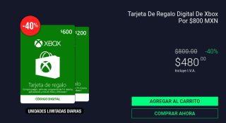 Tarjeta de $800 para Xbox por $480 en Claners