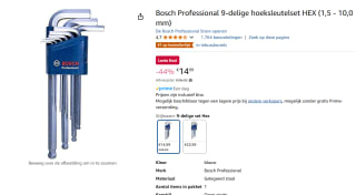 Bosch Professional 9-delige hoeksleutelset HEX (1,5 - 10,0 mm) voor €14,99 bij Amazon