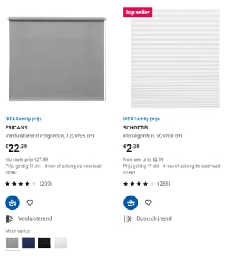 20% IKEA Family korting op alle jaloezieën en rol-, plissé-, en vouwgordijnen