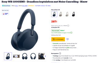 SONY WH-1000XM5 - Draadloze koptelefoon met Noise Cancelling - Blauw voor €287 bij Bol