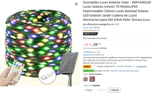 Cadena de luces solares para exteriores, 400 LED de 42 m por 16,99€ y 66 metros por 23,97€