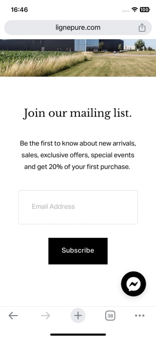 20% korting bij inschrijven mailing Lignepure