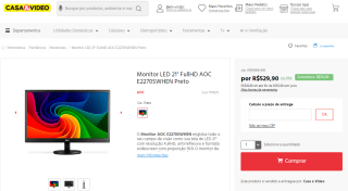 Monitor da AOC de 21 polegadas em LED - R$ 529,90