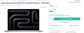 Apple MacBook Pro 2023 14" M3 8 Core, 10‑core PU, 16GB ram, 1TB SSD, Qwerty, voor €1.860,86 bij Redable