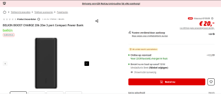BELKIN BOOST CHARGE 20k 20w 3 port Compact Power Bank voor €20 bij de mediamarkt