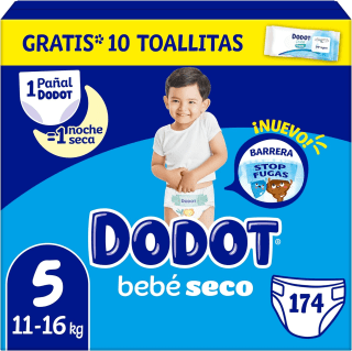 Pack 174 pañales Dodot Bebé-Seco Talla 5 por 44,58€