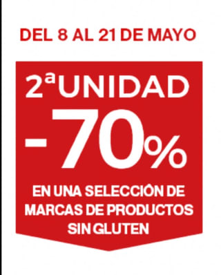 Sin Gluten Segunda Unidad al -70% en el Corte Inglés.