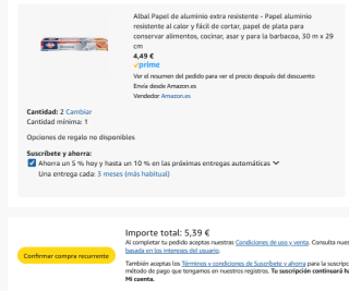 2 unidades Albal Papel de aluminio extra resistente 30m por 5,39€