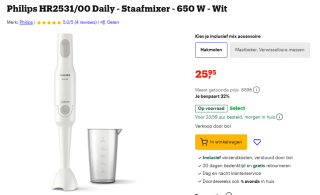 Philips HR2531/00 Staafmixer voor €25,95 bij Bol