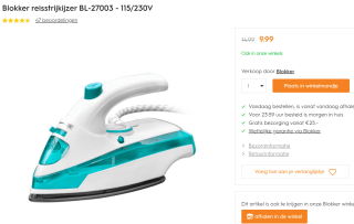 Blokker Reisstrijkijzer voor €9,99